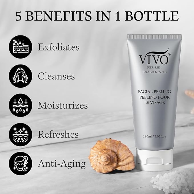 Vivo Per Lei Facial Peeling Gel - Face Peel with Dead Sea Minerals - Gentle Exfoliating Gel for Face - 4.05 Fl Oz - Pack of 3