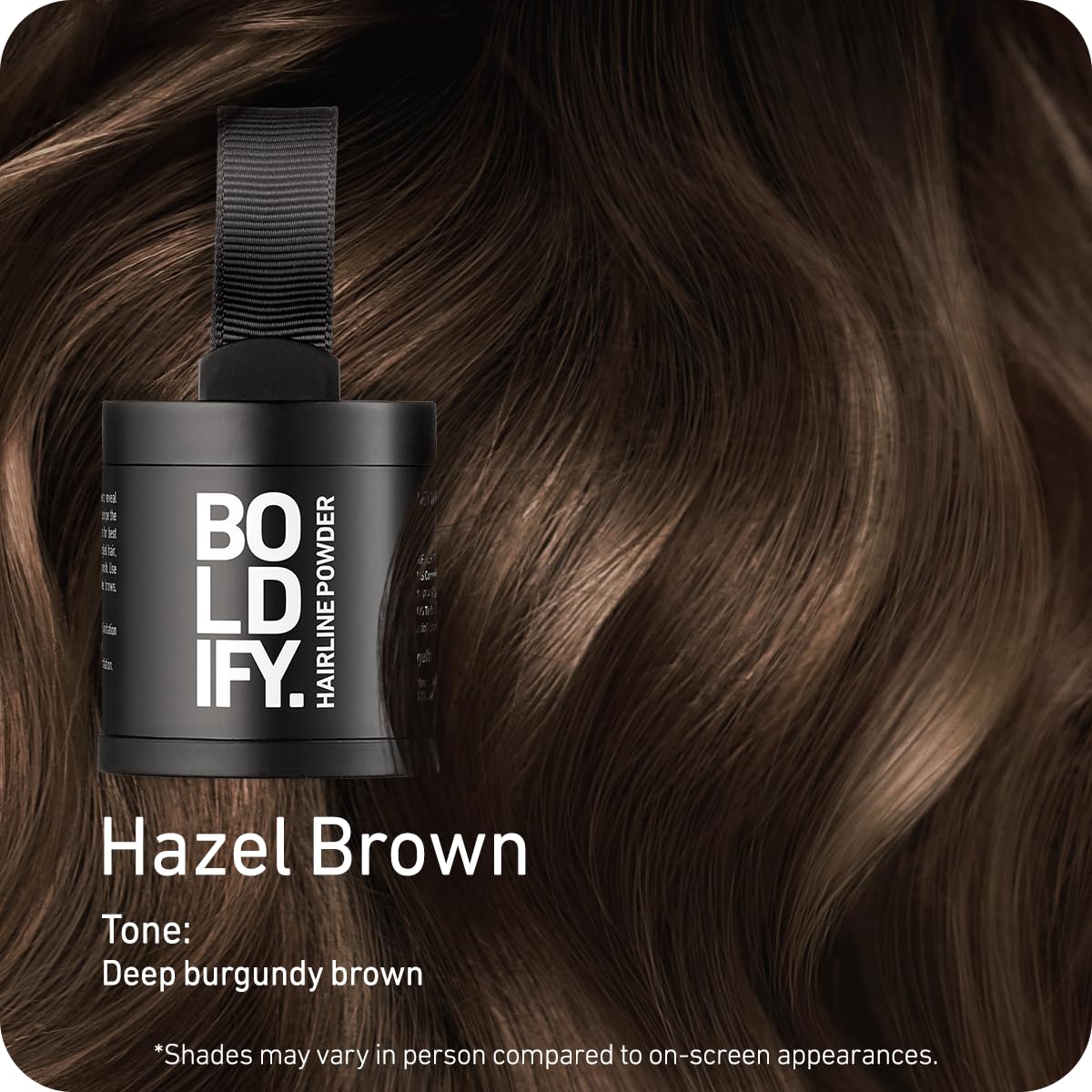 BOLDIFY Hairline Powder (LARGE, 10g) - Root Touch Up Hair Color for Gray Coverage - Bald Spot Concealing Hair Powder for Women & Men - 48-Hour Stain-Proof - Hazel Brown