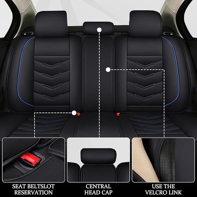 Car Seat Cover 6 Seats for Ford Explorer 2000-2026, Waterproof Durable Compatible Airbag, Premium Leather Seat Protector(6 Seats Standard,Black Blue)