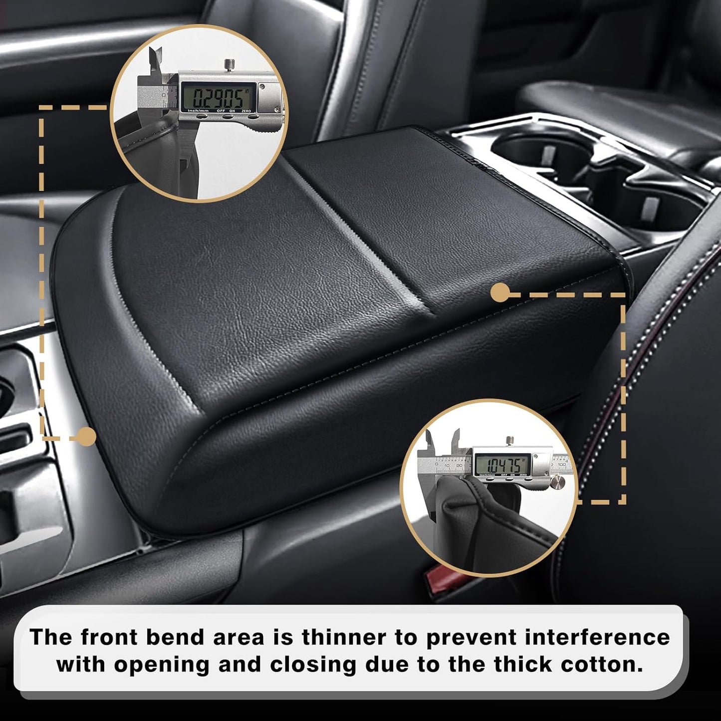 Muslogy Center Console Armrest Cover Compatible with Ford F150 2021-2024 2025 Comfort Armrest Pad Arm Rest Cushion Vegan Leather Protector 1-Inch Extra Thick(Bucket Seat ONLY)