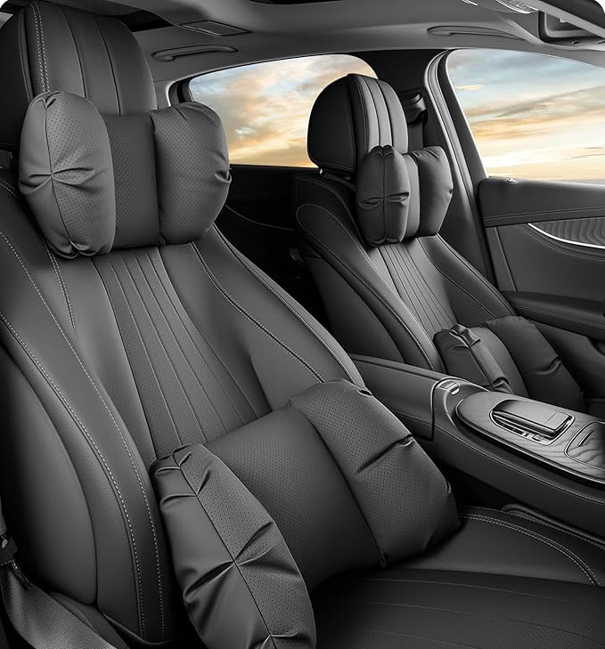 Car Neck Pillow & Lumbar Support for Lexus RZ 550e F Sport 2026+ Ergonomic Breathable Mesh Auto Seat Back Cushion Headrest,Black-Neck Pillow