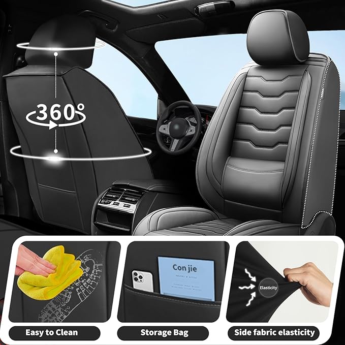 Fit Accord Car Seat Covers Premium Leather for Honda Accord 2012-2025 2026. Waterproof， Breathable, Scratch-Resistant & All-Weather Seat Cushion Protector（Front Seat,Black