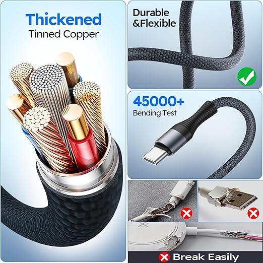 Travel Essentials 3in2 Multi Charging Cable for iPhone Watch Charger,USB A/C to Type C/IP/iWatch Charger, Charging Cords for Multiple Devices Compatible with iWatch Series&iPhone 17-12 5FT