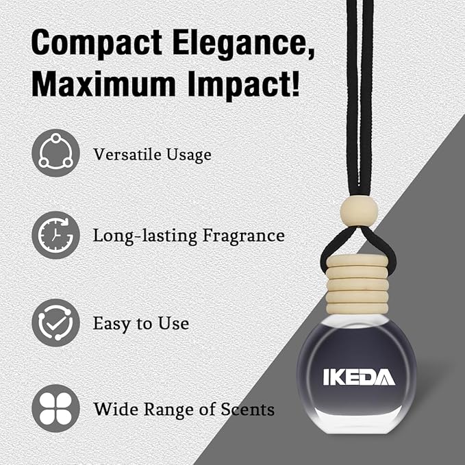 Ikeda Car Air Freshener: Hanging Car Smell Air Freshener | 10ml Round Hanging Car Decoration | Long Lasting Fragrance | For Auto Home | 1pcs (New car)
