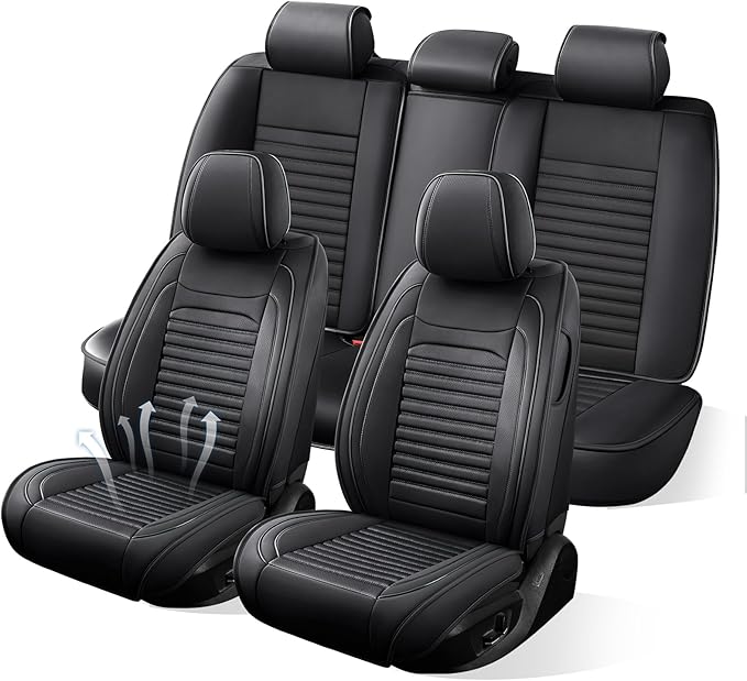 Car Seat Covers Full Set Fit for Toyota Prius 2001-2026, Premium Faux Leather Car Seat Protector,Breathable Anti-Slip Full Wrapping Edge Seat Covers(Black,Full Set)