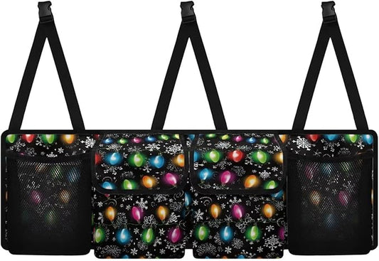 Christmas Colorful Lights Trunk Organizer,Capacity Car SUV Organizer with Elastic Net, Hanging Car Storage Bag with Lids, Space Saving Expert