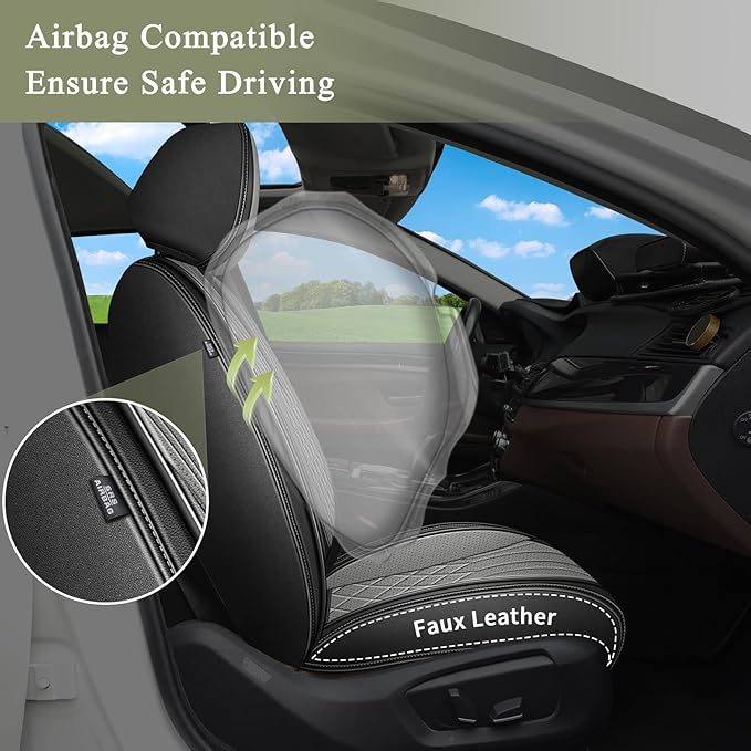 Car Seat Covers Front Pair for Acura RDX 2008-2025 2026: Breathable Perforated Leather Seat Cover (Black&Grey)