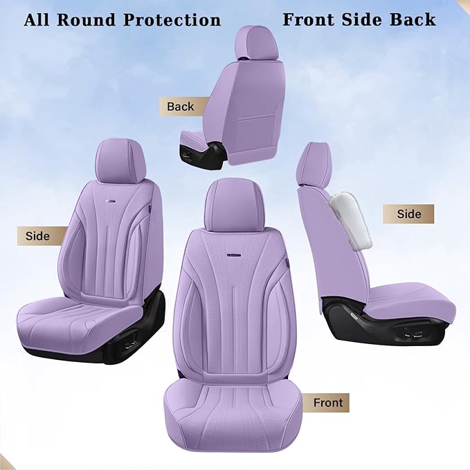 Coverado Front Seat Covers for Cars, Luxury Leather Seat Covers, Waterproof Car Seat Protector, Driver Car Seat Cushions Universal Fit for Most Sedan, SUV, Trucks (Purple)