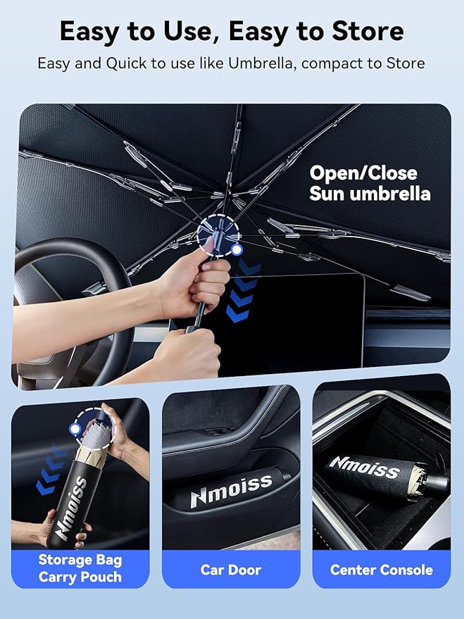 Windshield Sun Shade Umbrella for Sierra - [Vinyl Coating Heat Shield] Protect Car from Sun Rays & Heat Damage Keep Cool and Protect Interior, Spring Structure Edge