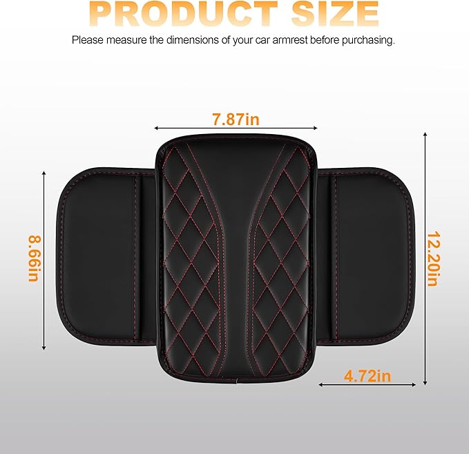 Car Center Console Cover Fit for Jeep Cherokee Compass Gladiator Liberty Patriot Renegade Wrangler - Leather Armrest Covers with 2 Storage Pockets(Black&Red)