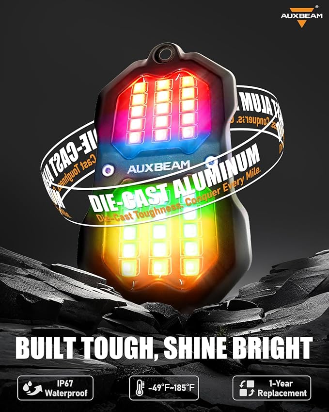 Auxbeam 4 Pods RGB LED Rock Lights, Bluetooth& Remote Control Multi Color-Changing Wheel Well Lights w/Brake Mode, Music & Voice Sync Underglow for Trucks UTV Car Boat Waterproof, 1 Year Warranty