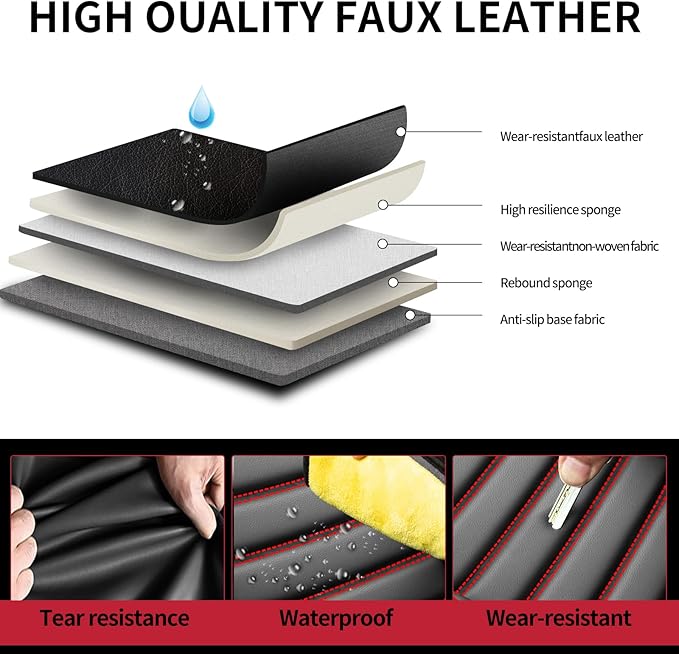 Fit CRV Car Seat Covers for Honda CR-V 2013-2024 2025 2026 - Upgraded Premium Waterproof & Breathable Leather, Airbag Compatible, All-Weather Seat Cushion Protector (2 Front/Black+Red)