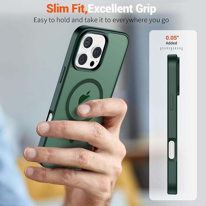SUPFINE Magnetic for iPhone 16 Pro Max Case (Compatible with MagSafe) (Military Grade Drop Protection) Slim Translucent Matte Shockproof with Anti-Fingerprint Phone Case,Forest Green