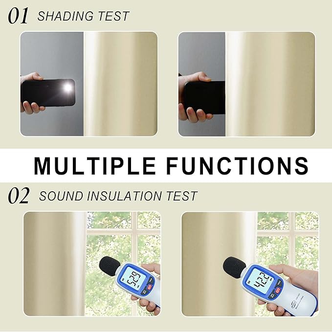 XWZO 100% Blackout Curtains - Heat and Full Light Blocking Drapes with Black Liner for Bedroom/Laundry Room, Grommet Top Window Panels with Tiebacks, Beige, W42 x L72, Set of 2