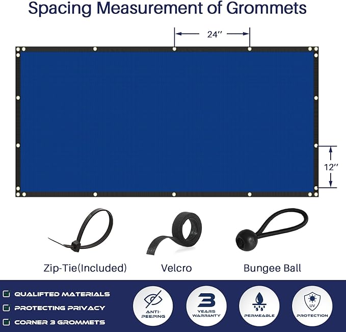 Windscreen4less Privacy Fence Screen Heavy Duty Windscreen Fencing Mesh Fabric Shade Net Cover with Brass Grommtes for Outdoor Wall Garden Yard Pool Deck, 8'x186' Blue