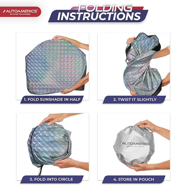Autoamerics 1-Piece Windshield Sun Shade - Holographic Print Foldable Car Front Window Sunshade for Cars SUV Truck - Heat Blocker Visor Protector Blocks Max UV Rays and Keeps Your Vehicle Cool - Large