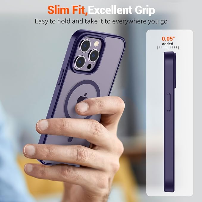SUPFINE Magnetic for iPhone 14 Pro Max Case (Compatible with MagSafe) (Military Grade Drop Protection) Slim Translucent Matte Shockproof with Anti-Fingerprint Phone Case,Dark Purple