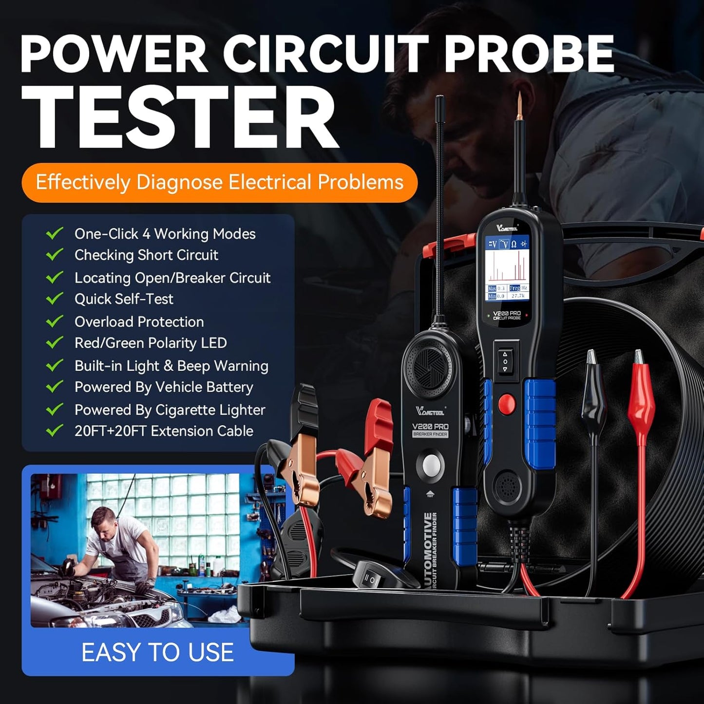 VDIAGTOOL V200 Pro Automotive Power Circuit Probe Tester Breaker Finder Tool, 12/24V Electrical Open Short Circuit Finder, Wire Tracer, AC/DC Trailer Relay Fuse Test for 99% Cars