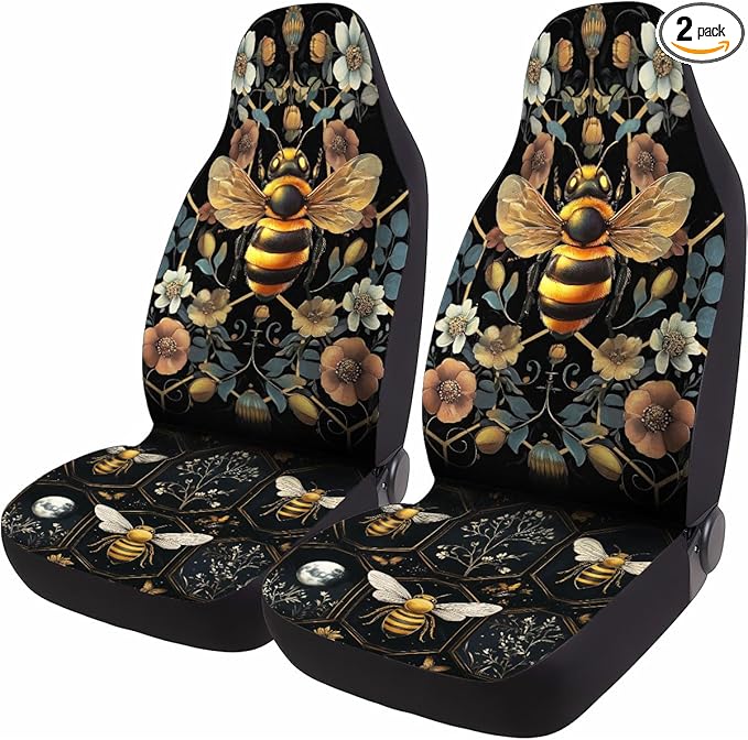 GENANY Honey Bee Car Seat Covers Set of 2, Breathable Front Seat Covers for Truck Sedan SUV, Bumblebee Car Accessories, Bee Gift for Women Men