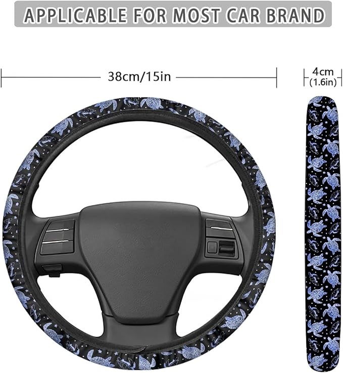 AFPANQZ Turtle Star Print Car Steering Wheel Cover Stretch-on Comfortable Grip Automotive Steering Wheel Cushion Anti-Slip Universal 14-15 inch Machine Washable
