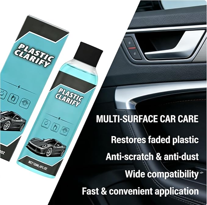 Interior Maintenance Refresher for Car, Plastic Clarify Tire Shine for Cars, 4 oz Black Plastic Car Trim Restorer Spray, Waterless Detailer for Rubber, Vinyl, and Plastic, Restores Deep Shine (1pc)