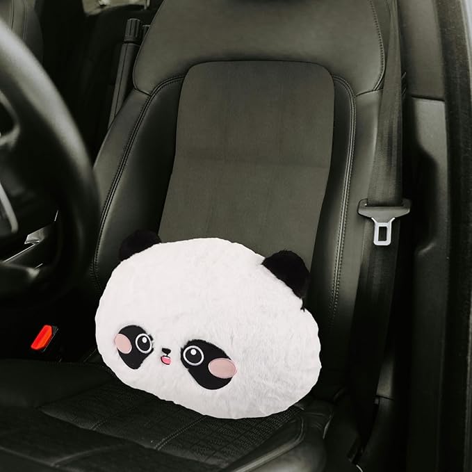 PRETYZOOM Cartoon Panda Lumbar Support Pillow with Rabbit Hair Embroidery, Soft Plush Car Seat Cushion for Lower Back, Shoulder Relaxer for Driving and Office Use