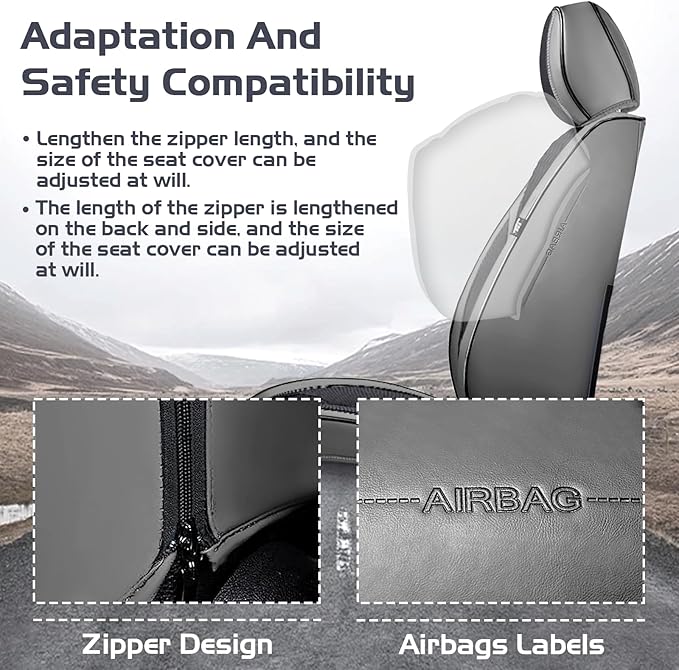 Truck Seat Covers for Ram 3500 2009-2026, Waterproof Premium Leather Full Coverage Car Seat Cover, Muscle Sport Style Auto Interior Seat Cover Sets (Front Set/Gray Black)