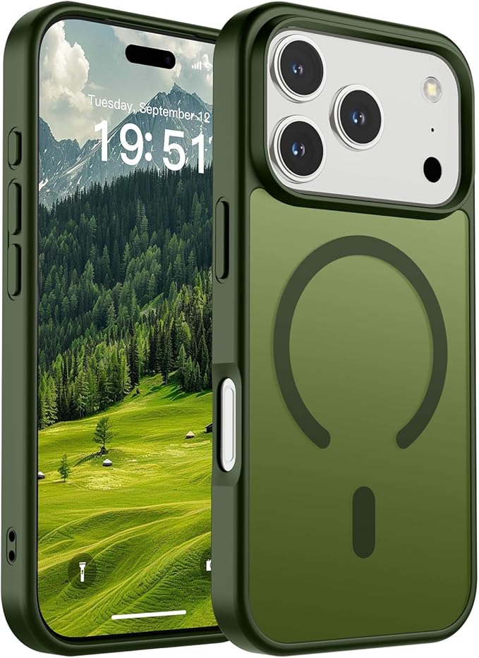 SUPFINE Magnetic for iPhone 17 Pro Case (Compatible with MagSafe)(Military Grade Drop Protection) Translucent Matte Shockproof with Anti-Fingerprint Phone Cover,Cangling Green