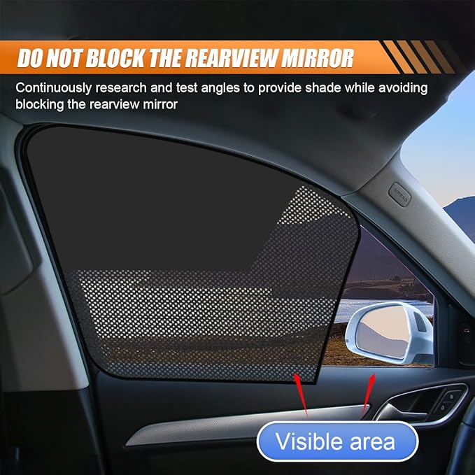 Car Front & Rear Side Window Sunshade, Magnetic Automotive Windshield Privacy Curtain with Half Shade, Mesh Sun Protection Cover Blocks Heat, Glare, UV Rays for Driver Passenger (4PCS)