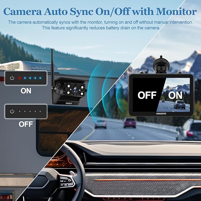 VEKOOTO VK7 Magnetic Solar Wireless Backup Camera, 7'' IPS Touchscreen Monitor HD1080P No Wiring 15,000mAh Rechargeable Camera System for Hitching Gooseneck Horse Trailer RV Camper Car Truck