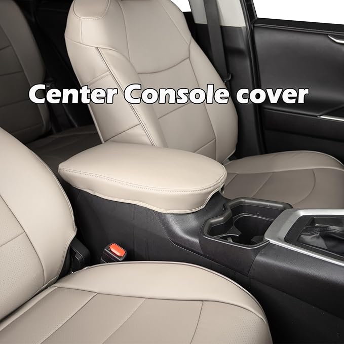 HKZ Fit RAV4 Car Seat Cover Set for 2013 2014 2015 2016 2017 2018 Toyota RAV4 LE Gasoline Version Only-Leather(Beige)