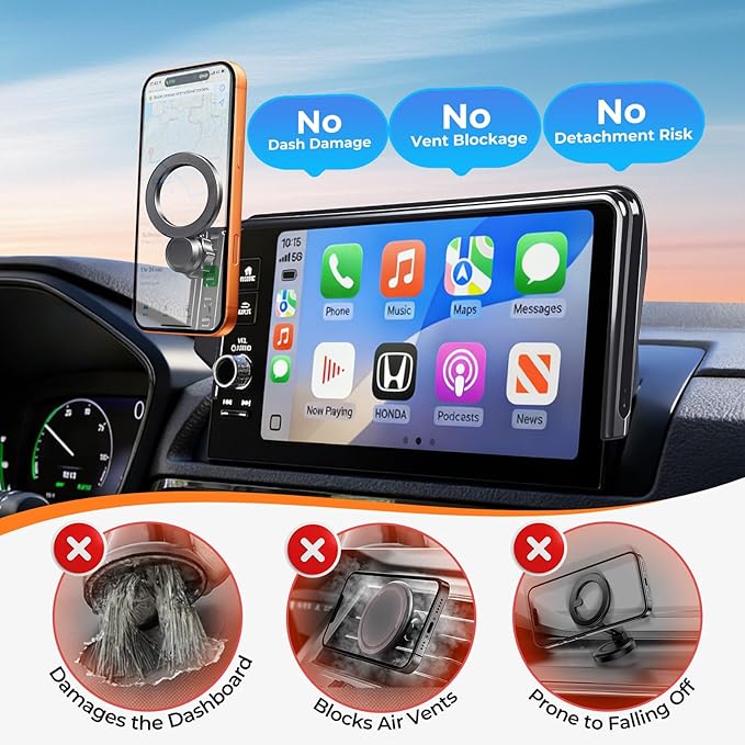 Car Phone Holder for Honda Civic 11th Gen 2026 2025 2024 2023 2022 (Only for 7/9-Inch Screen) 360° Rotation Magnetic Cell Phone Mount, Compatible with Magsafe, Does Not Affect Air Vent