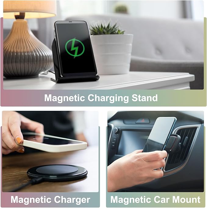 uxcell Magnetic Adapter Ring, 2Pcs Magnetic Sticker Ring ABS Universal Magnet Wireless Charging Conversion Kit for Mobile Phone Case Wireless Charger, Blue, White