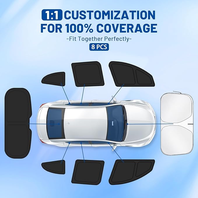 Car Window Shades Intended for Chevrolet Malibu 2016-2024, Privacy Window Covers 8PCS for Side, Rear & Windshield, Car Shield Sunshade for Privacy Protection, Heat Blocking, Camping and Parking
