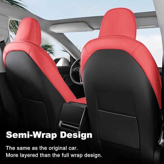 Front Seat Covers for 2025–2026 Tesla Model Y Juniper, Nappa Leather Custom Fit Front Row 2-Piece Set, Airbag Compatible Cushion Covers, Wine Red, 2-Pack