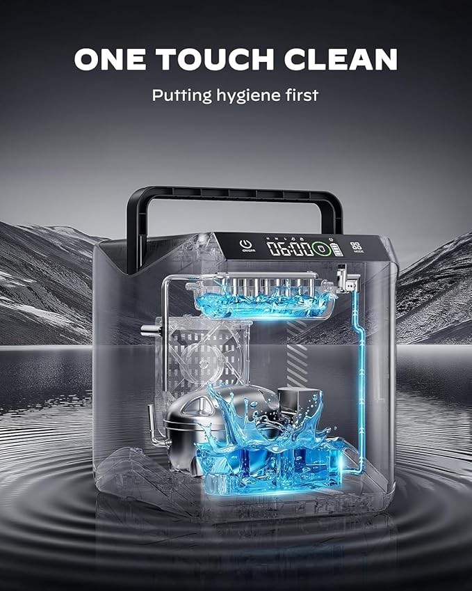 Silonn Battery-Powered Ice Maker with 4-Power, RV Ice Maker Countertop 12V/24V Car Charger 100-240V AC Solar-Ready, Portable Ice Machine 9 Cubes/6 Mins 22lbs/Day Auto-Clean for Camping RV Home Outdoor