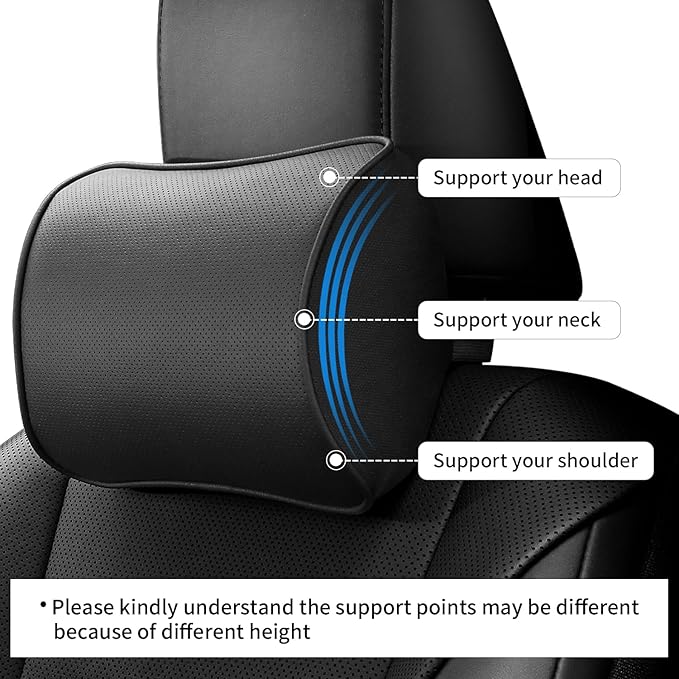 Car Headrest Pillow, Soft Memory Foam Car Neck Pillow with Adjustable Strap, Removable Breathable Cover for Long Drives & Office (Black, Pack of 1)