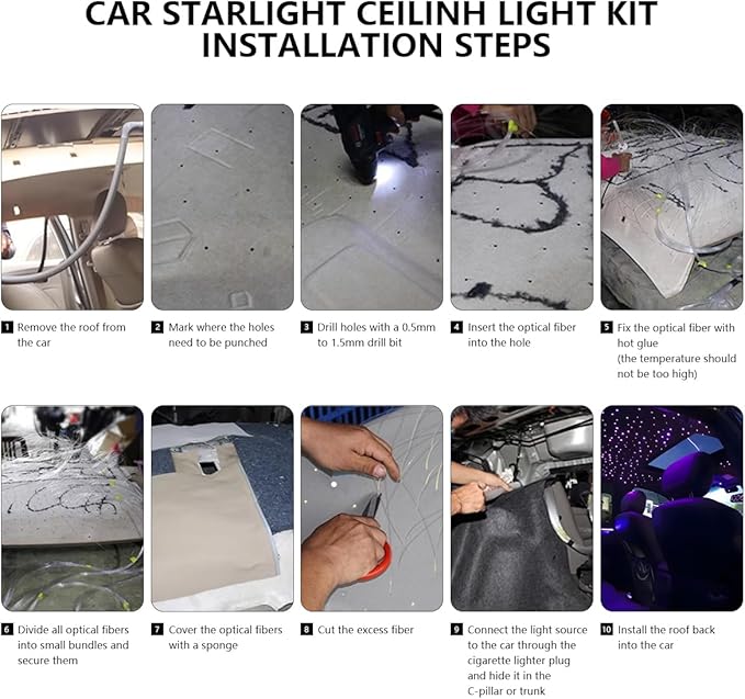16W Car Home Starlight Headliner Kit, Twinkle & Sound Activate RGBW Fiber Optic Lights with APP & Remote Control, Shooting Star Lights for Ceiling Decoration, 500 pcs 9.8ft