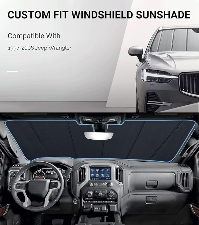 Windshield Sun Shade for Jeep Wrangler 1997-2006 Front Window Sunshade - Safeguard
