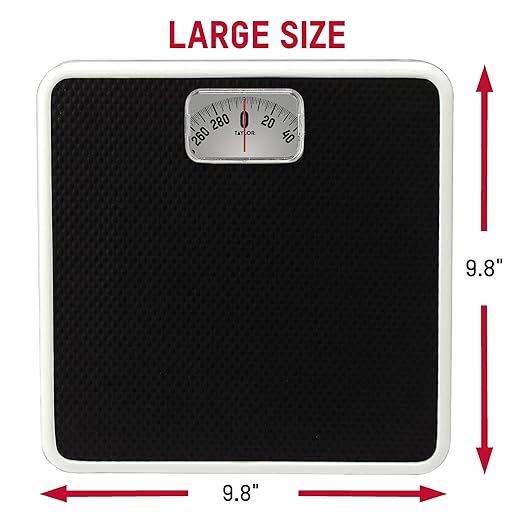 Taylor Analog Scale, Dial Scale for Body Weight, Mechanical Bathroom Scale, Highly Accurate Non-Digital Weighing Machine, Measures Weight up to 300 lb Capacity, Battery Free, FSA HSA Eligible, Black