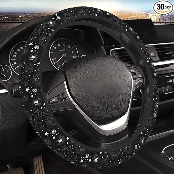 Black Space Galaxy Sun Auto Car Moon Steering Wheel Cover Universal 15 Inch Neoprene Interior Decor Protection Accessories