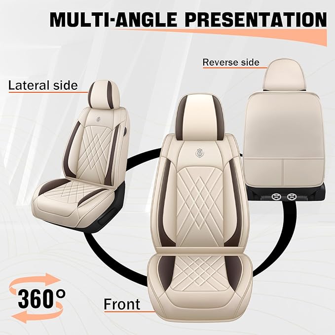Car Seat Covers Compatible with Toyota Camry 2012-2026 Durable Waterproof Automotive Seat Covers Stretchable Fabric Material, Airbag Compatibility, Premium Nappa Leather(Beige Brown, 2 Pcs Front)