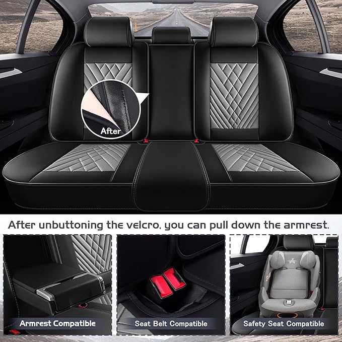 Truck Seat Covers for GMC Sierra 2500 2007-2026, Waterproof Premium Leather Full Coverage Car Seat Cover, Muscle Sport Style Auto Interior Seat Cover Sets (Full Set/Black Gray)