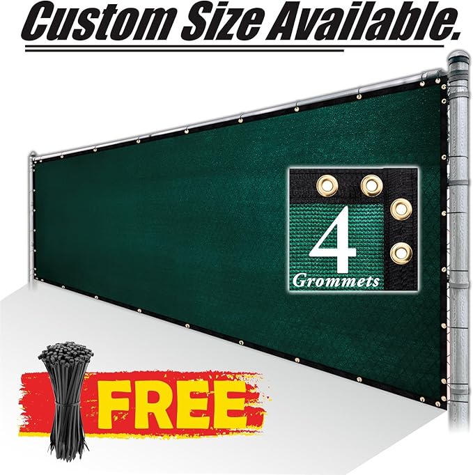 Royal Shade Custom Size 6' x 2' Green Fence Privacy Screen Windscreen Cover Netting Mesh Fabric Cloth - Cable Zip Ties Included (We Make Custom Size)