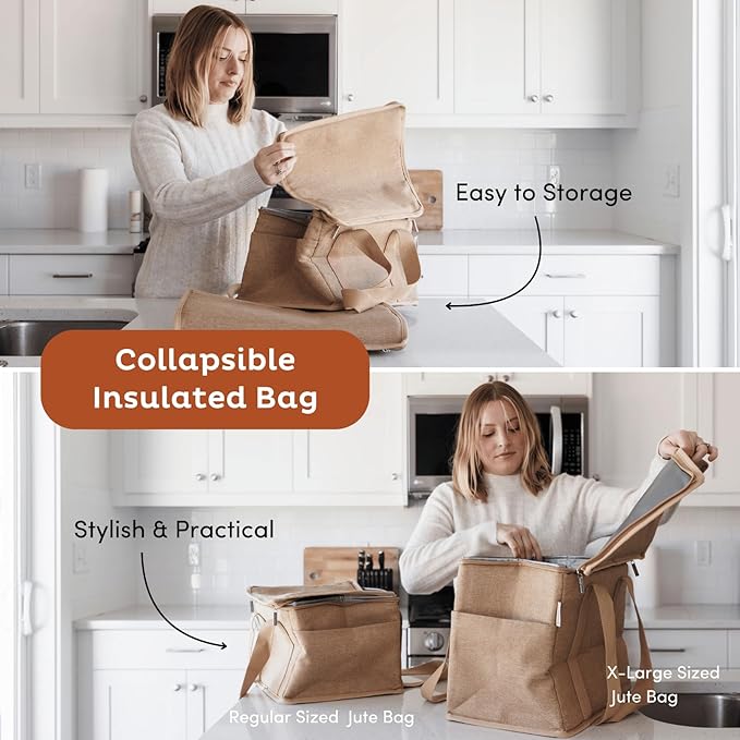 Nook Theory Reusable Insulated Grocery Bag - Leak Proof, X Large Cooler Bag - Insulated Shopping Bags for Groceries - Travel Cooler Bag for Frozen and Hot Food with Zippered Top (Forest)