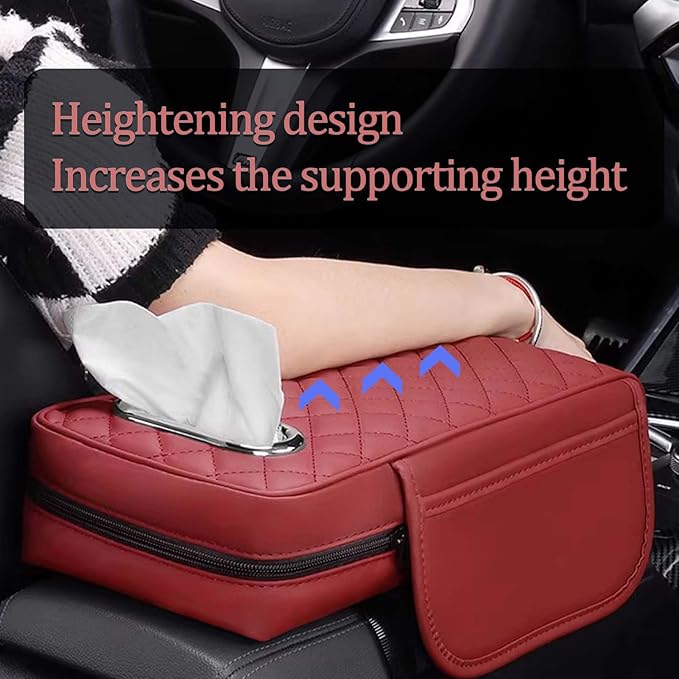 Car Center Console Armrest Pad for Lincoln, Leather Cover with Storage Pocket & Tissue Box Holder, Memory Foam Cushion for Aviator Standard SUV 2020-2025,Beige