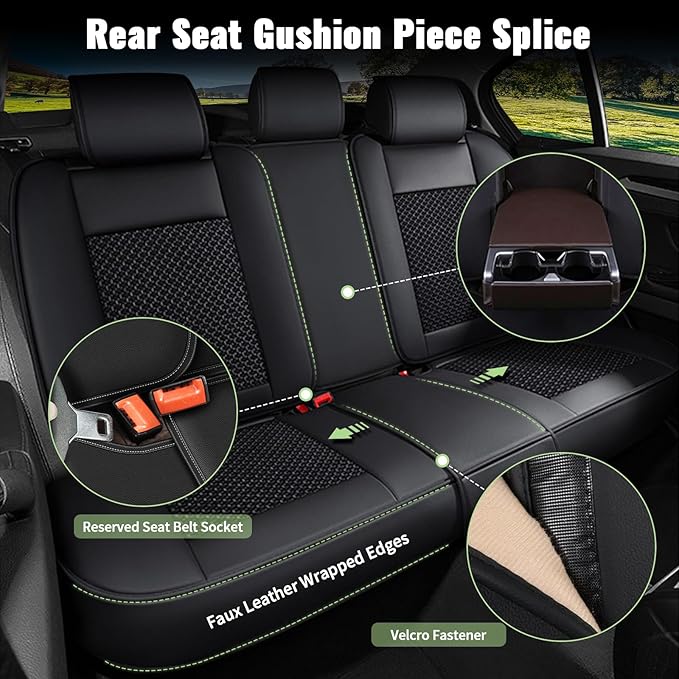 Car Seat Covers for Mazda CX5 CX-5 2013-2025 2026, Breathable Cooling Ice Silk Leather Car Seat Covers, 5 Seats Full Set Vehicle Seat Protector Seat Cushion Auto Accessories (Black)
