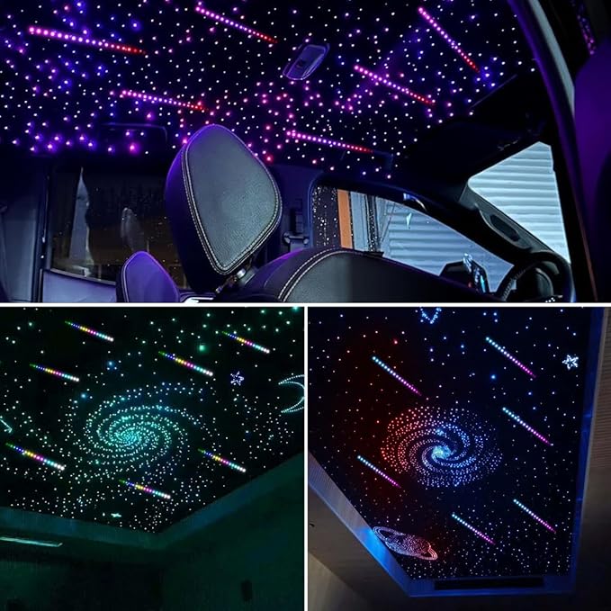 AKEPO 36W 4 Color Twinkle Fiber Optic Starlights Headliner Lights Kit, Optical Fibers Music Sync Bluetooth APP Control Starlight Kit, 1200pcs*13.1ft +240pcs Colorful Shooting Star