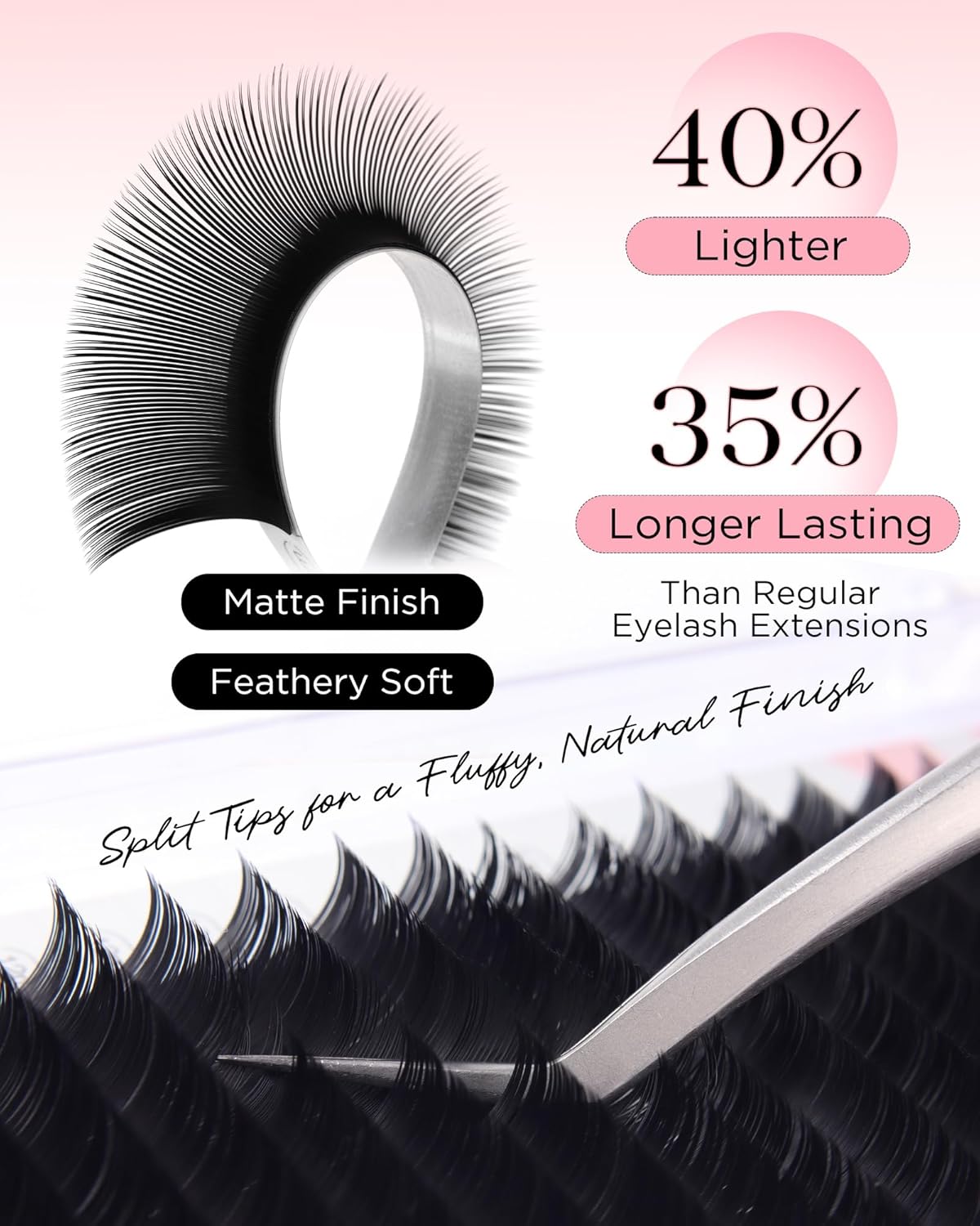 BEYELIAN Ellipse Flat Lash Extension 16 Rows 0.15 C Curl 16mm Single Length Tray Flat Eyelash Extension Matte Black Classic Lash Extensions Professional Supplies