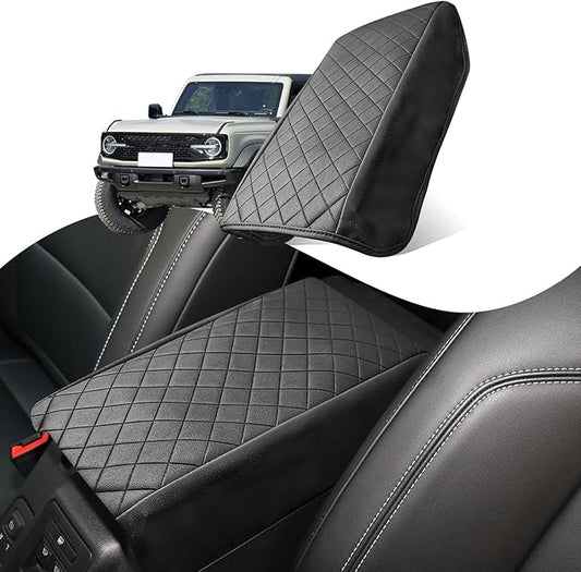 Center Console Cover Compatible with Ford Bronco 2021-2025 2/4 Doors Leather Armrest Box Cushion Cover Middle Console Pad